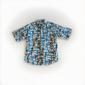 Vintage Columbia Fish Print Shirt Medium 90s Mahi Trout Salmon Pattern Button Up